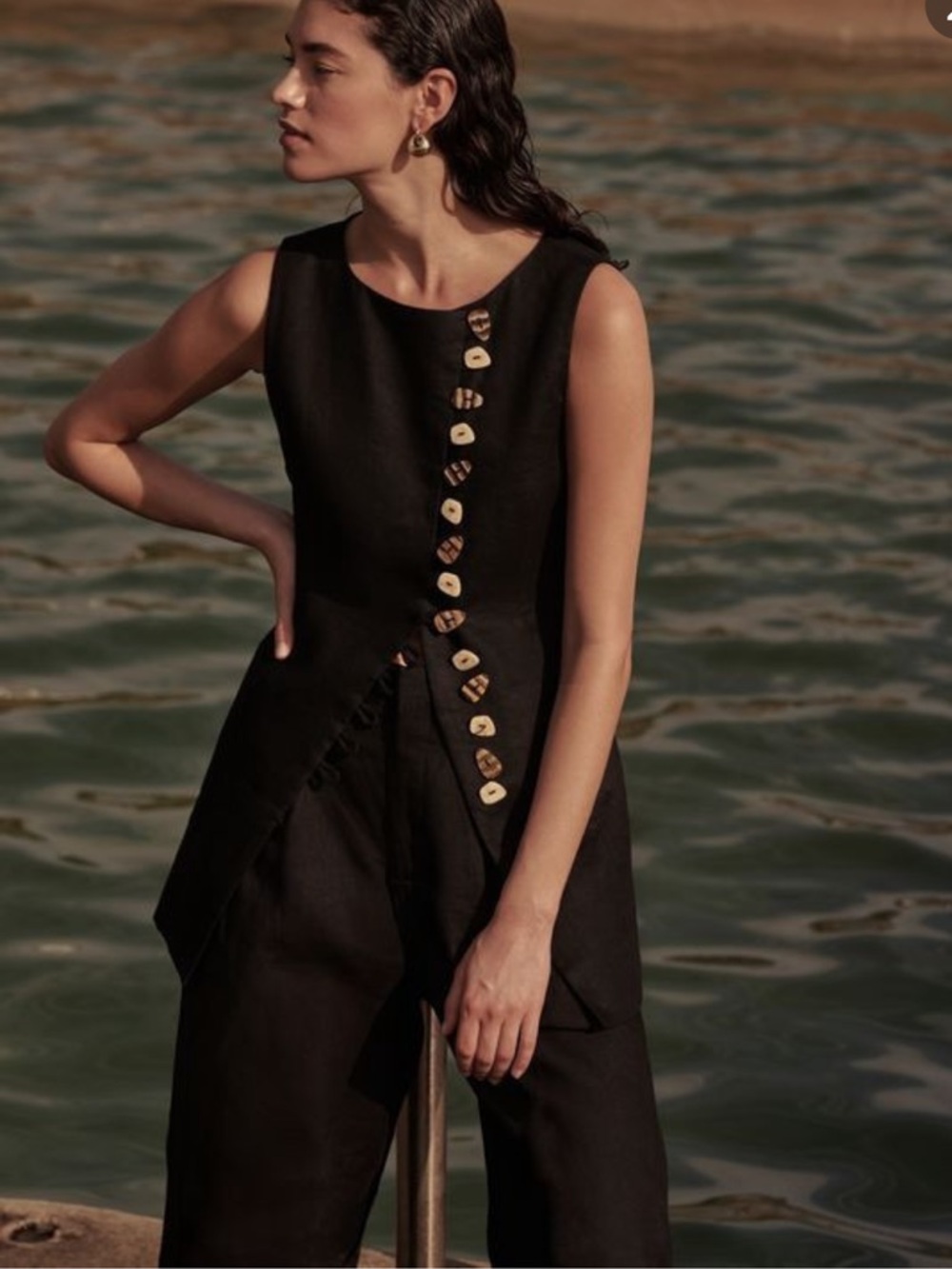 DISSH Baylee Black Sleeveless Linen Top Black Size 8 - Picture 2 of 10